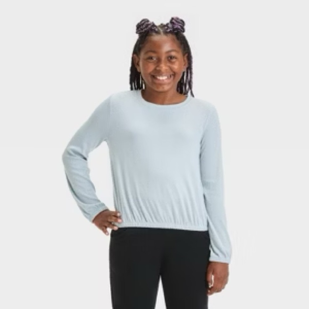 202 NWT Cat & Jack Long Sleeve Pointelle Knit Elastic Hem Top -Size: XS (4/5)